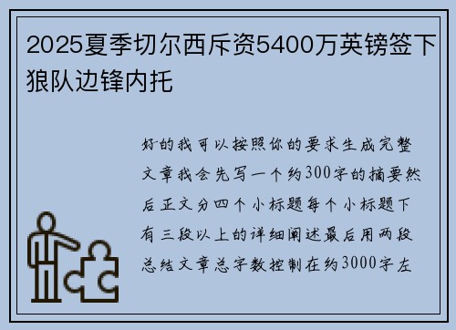2025夏季切尔西斥资5400万英镑签下狼队边锋内托